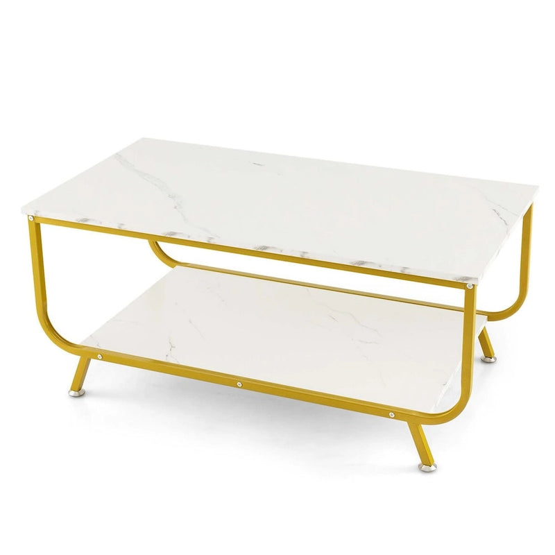 Costway Coffee Table 2-Tier Modern Marble Coffee Table with Storage - See Details