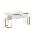 Ivinta White Sofa Table, Modern Faux Marble Top, Console Table with Gold Metal Frame