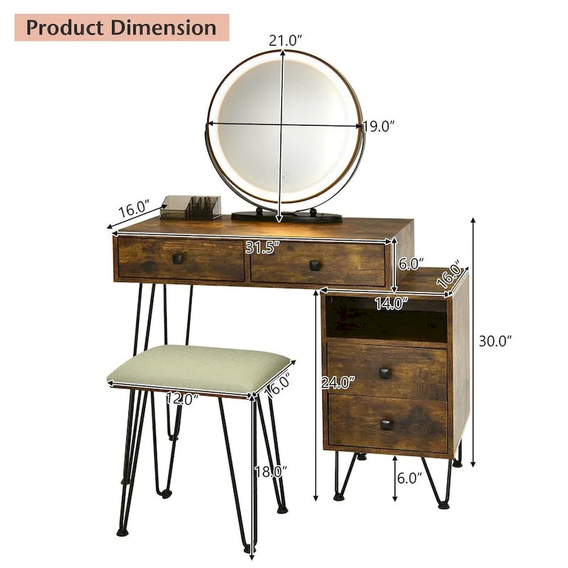 Modern Dressing Table with Storage Cabinet - 31.5 x 16 x 30 (L x W x H)