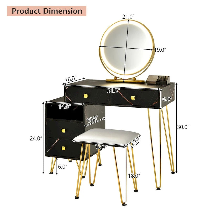 Modern Dressing Table with Storage Cabinet - 31.5 x 16 x 30 (L x W x H)