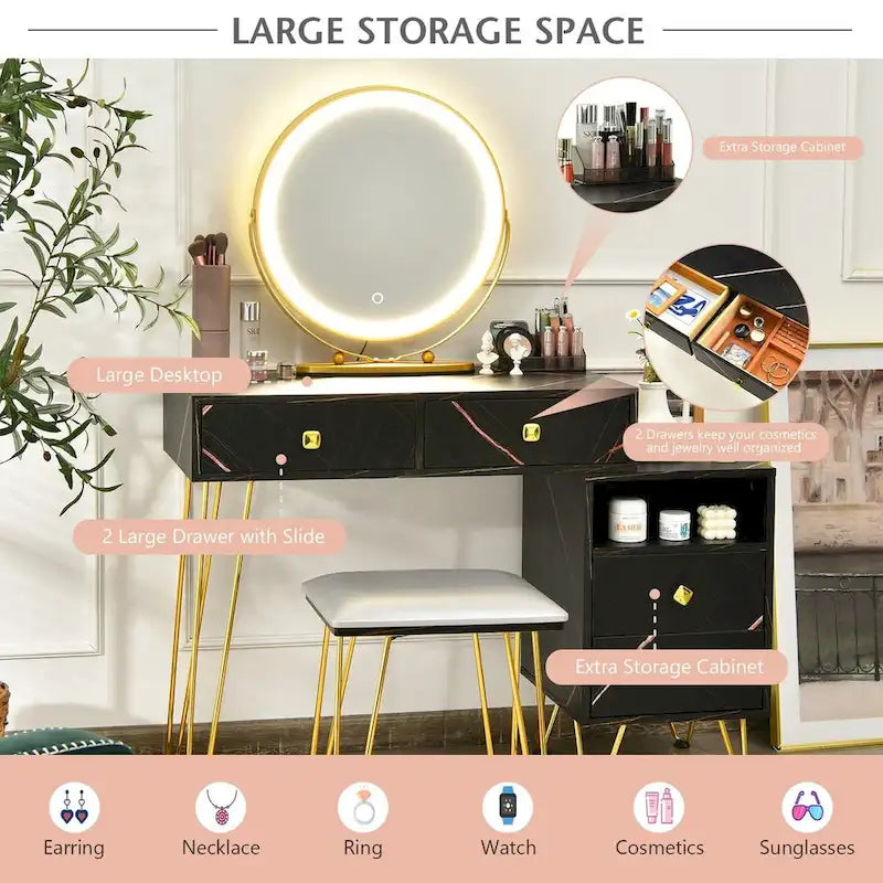 Modern Dressing Table with Storage Cabinet - 31.5 x 16 x 30 (L x W x H)