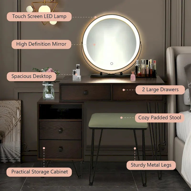 Modern Dressing Table with Storage Cabinet - 31.5 x 16 x 30 (L x W x H)
