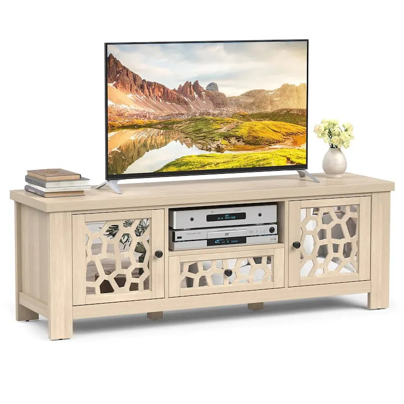 Gymax 55 Retro TV Stand Media Entertainment Center w/ Mirror Doors &