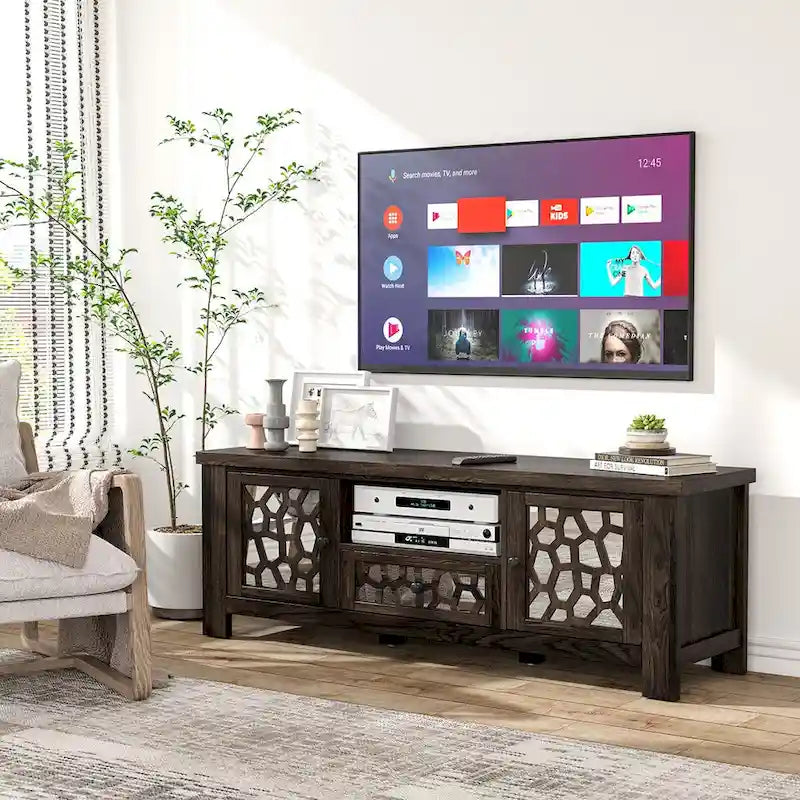 Gymax 55 Retro TV Stand Media Entertainment Center w/ Mirror Doors &