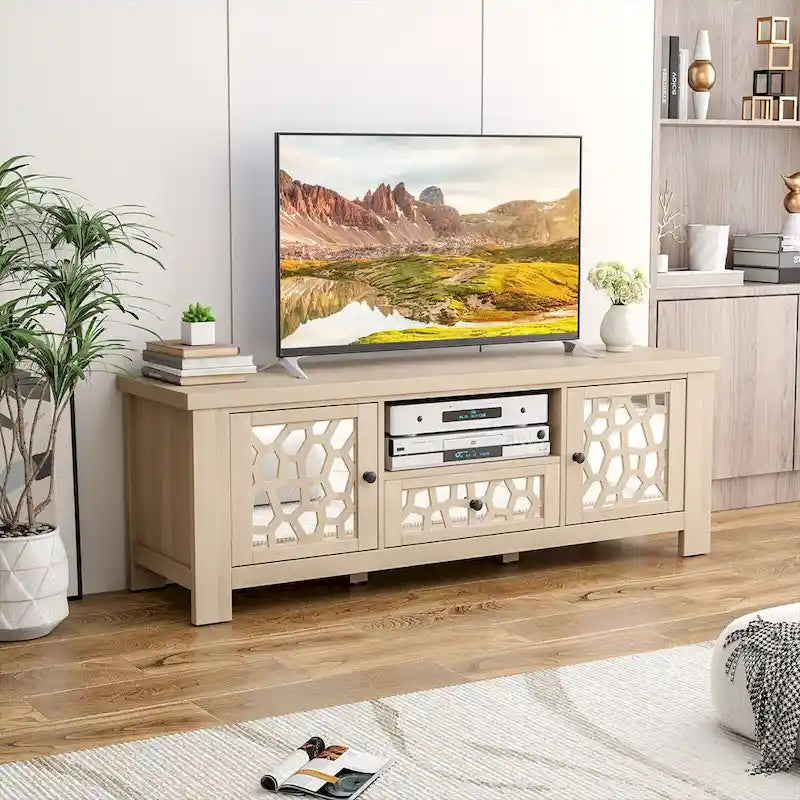 Gymax 55 Retro TV Stand Media Entertainment Center w/ Mirror Doors &