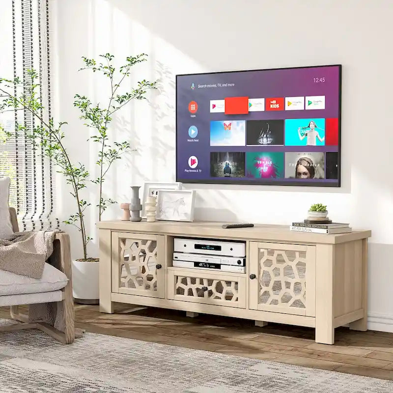 Gymax 55 Retro TV Stand Media Entertainment Center w/ Mirror Doors &
