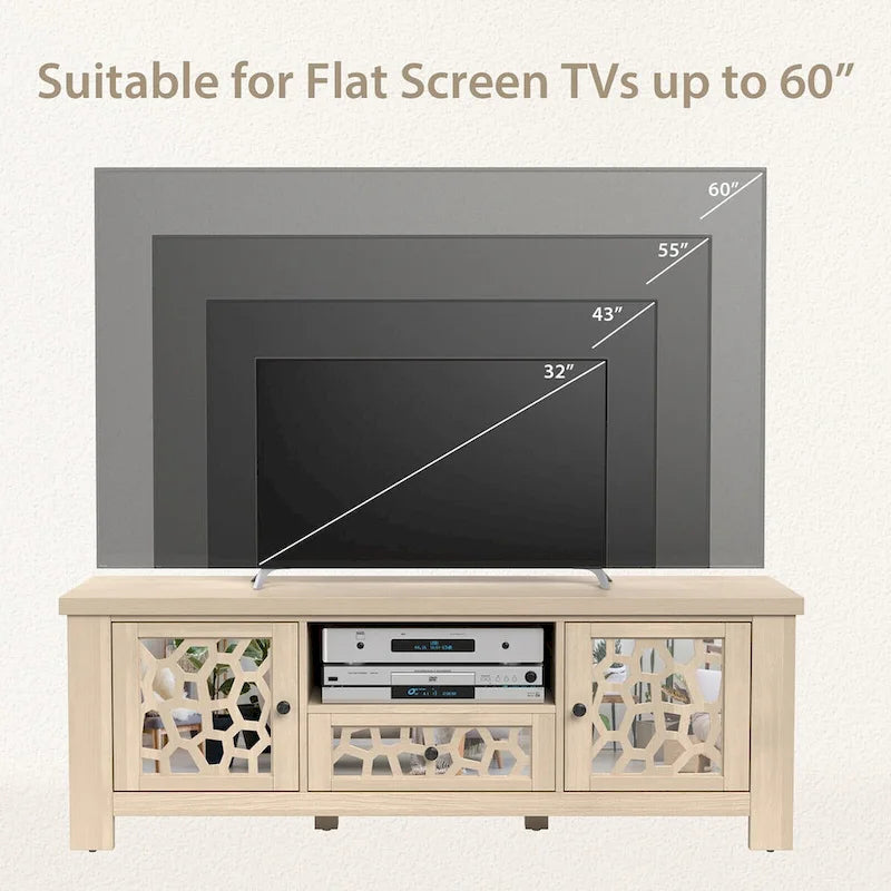 Gymax 55 Retro TV Stand Media Entertainment Center w/ Mirror Doors &