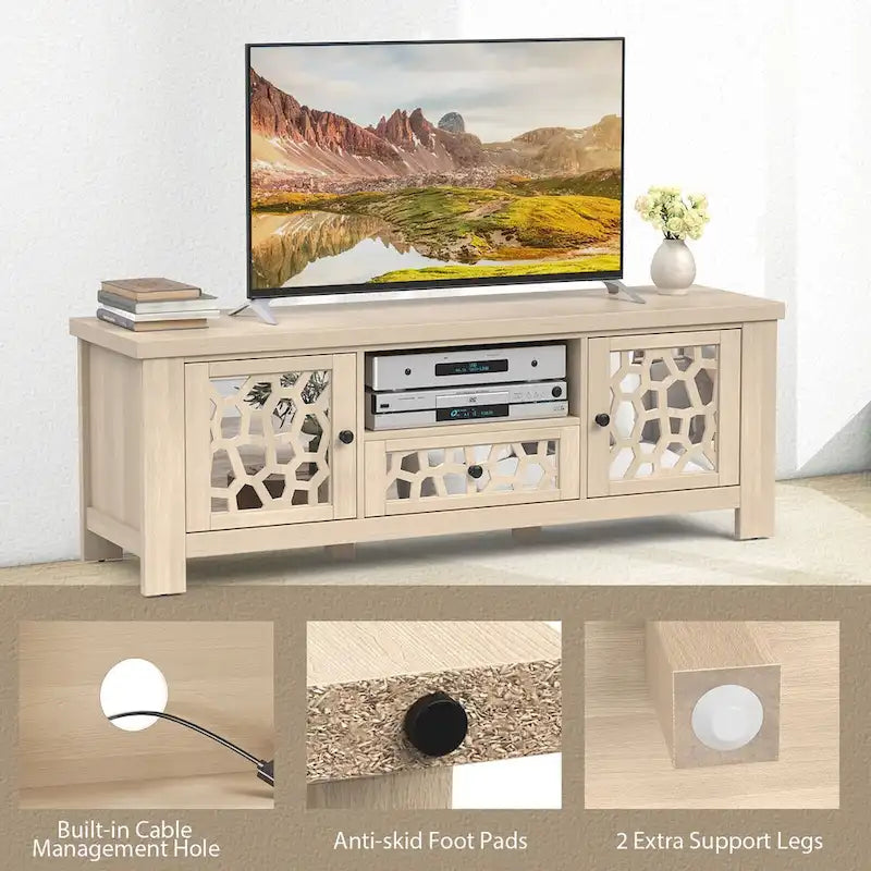 Gymax 55 Retro TV Stand Media Entertainment Center w/ Mirror Doors &
