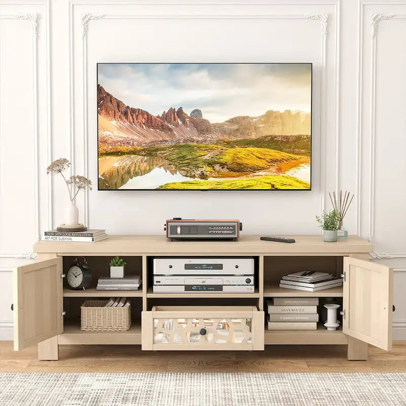 Gymax 55 Retro TV Stand Media Entertainment Center w/ Mirror Doors &