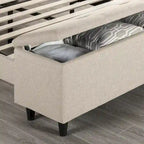 Beige Upholstered Platform Bed with Storage Ottoman By Crown Comfort