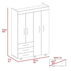 Denver Mobile Armoire with Rods, Double Door Cabinet, 3 Drawers, and 2 Shelves - N/A