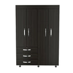 Denver Mobile Armoire with Rods, Double Door Cabinet, 3 Drawers, and 2 Shelves - N/A