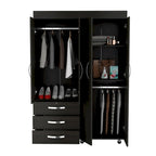 Denver Mobile Armoire with Rods, Double Door Cabinet, 3 Drawers, and 2 Shelves - N/A