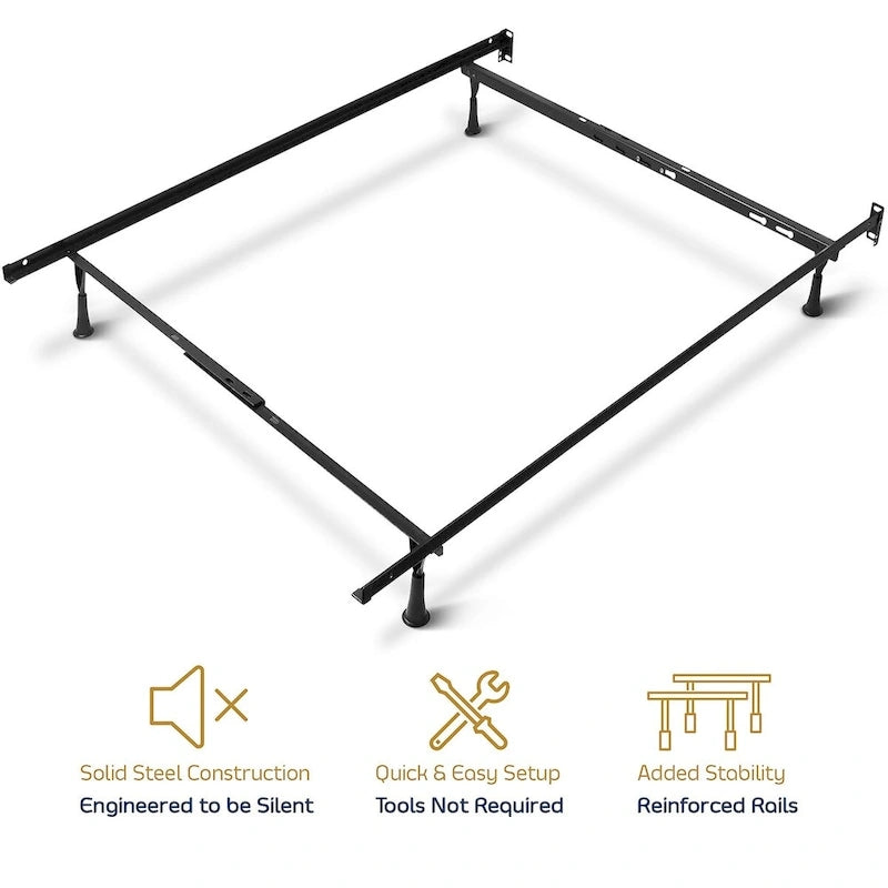 Clara Clark Expandable 4-Leg Support Metal Bed Frame - Queen, Full, Twin