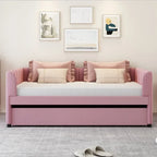 Twin Size Upholstered Daybed with Ergonomic Design Backrest and Trundle