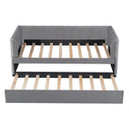 Twin Size Upholstered Daybed with Ergonomic Design Backrest and Trundle