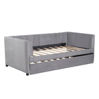 Twin Size Upholstered Daybed with Ergonomic Design Backrest and Trundle