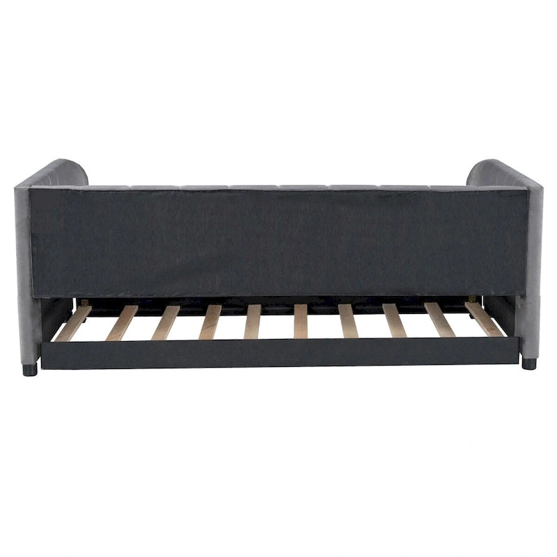 Twin Size Upholstered Daybed with Ergonomic Design Backrest and Trundle