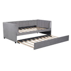 Twin Size Upholstered Daybed with Ergonomic Design Backrest and Trundle