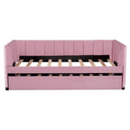 Twin Size Upholstered Daybed with Ergonomic Design Backrest and Trundle