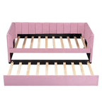 Twin Size Upholstered Daybed with Ergonomic Design Backrest and Trundle