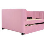 Twin Size Upholstered Daybed with Ergonomic Design Backrest and Trundle