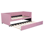 Twin Size Upholstered Daybed with Ergonomic Design Backrest and Trundle
