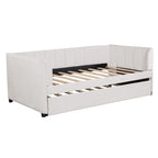 Twin Size Upholstered Daybed with Ergonomic Design Backrest and Trundle
