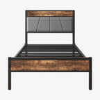 Twin Size Bed Frame, Storage Headboard with Charging Station, No Box Spring Needed