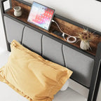 Twin Size Bed Frame, Storage Headboard with Charging Station, No Box Spring Needed