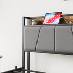 Twin Size Bed Frame, Storage Headboard with Charging Station, No Box Spring Needed