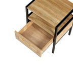 Modern Natural Rattan Wooden Nightstand/End Table/Side Table with Drawer(Set of 2)