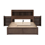 Merax Full Size Storage Platform Bed with Pull Out Shelves, Twin Size Trundle and 2 Drawers