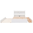 Merax Full Size Storage Platform Bed with Pull Out Shelves, Twin Size Trundle and 2 Drawers
