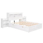 Merax Full Size Storage Platform Bed with Pull Out Shelves, Twin Size Trundle and 2 Drawers