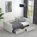 Twin Size Upholstered Tufted Daybed with Drawers,Button and Copper Nail