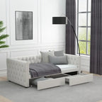 Twin Size Upholstered Tufted Daybed with Drawers,Button and Copper Nail