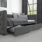 Twin Size Upholstered Tufted Daybed with Drawers,Button and Copper Nail