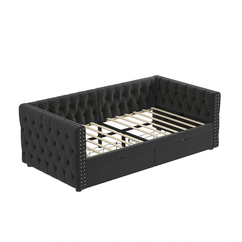 Twin Size Daybed with Drawers Upholstered Tufted Sofa Bed