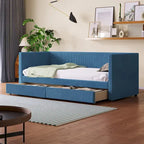 Twin Size Corduroy Upholstered Daybed with Two Storage Drawers and Wood Slat Frame & Headboard, No Box Spring Needed