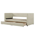 Twin Size Corduroy Upholstered Daybed with Two Storage Drawers and Wood Slat Frame & Headboard, No Box Spring Needed