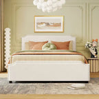 Velvet Fabric Upholstered Platform Bed with Stud Trim Headboard and Footboard and 4 Drawers No Box Spring Needed