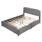 Velvet Fabric Upholstered Platform Bed with Stud Trim Headboard and Footboard and 4 Drawers No Box Spring Needed