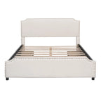Velvet Fabric Upholstered Platform Bed with Stud Trim Headboard and Footboard and 4 Drawers No Box Spring Needed