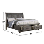 Sleigh Storage Bed with 2 Underbed Drawers in Antique Grey Oak