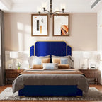Queen Size Upholstered Bed Frame with 59.06 Headboard and Golden Plating Trim