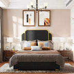 Queen Size Upholstered Bed Frame with 59.06 Headboard and Golden Plating Trim