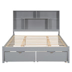 Queen Size Platform Bed with Storage Headboard and 2 Drawers