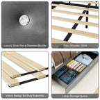 Upholstered Platform Bed Frame with Trundle and 4 Storage Drawers
