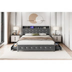 Upholstered Platform Bed Frame with Trundle and 4 Storage Drawers